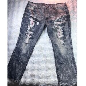 Track 23 Mens Acid Wash Distressed Straight Fit Jeans Grey 44x32 Backing. A35